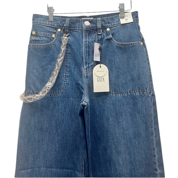 NWT Gap x Cult Gaia High Rise Stride Chain Jeans in Blue Size 28 - Picture 4 of 10
